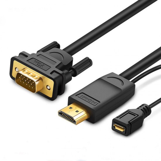 MM101 HDMI to VGA Adapter Cable Video Converter HDMI Cable with Micro USB Power Cord for PC Laptop HDTV Monitors