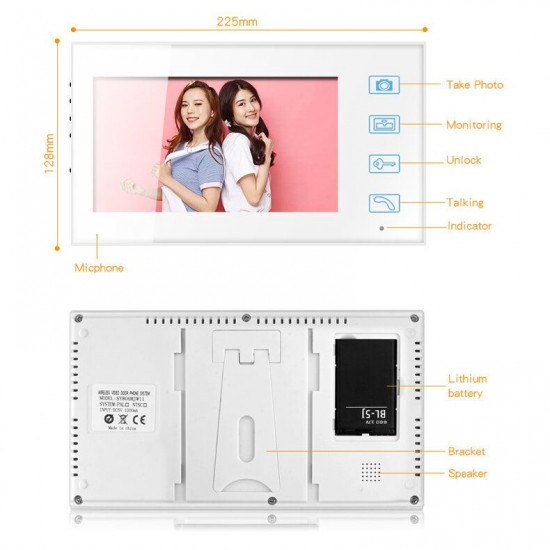 2.4G Wireless Video Intercom Doorbell 7in TFT LCD Touch Button with Record Snapshots Night Vision Doorbell 2.4G Wireless Video Intercom Doorbell 7in TFT LCD Touch Button with Record Snapshots Night Vision Doorbell