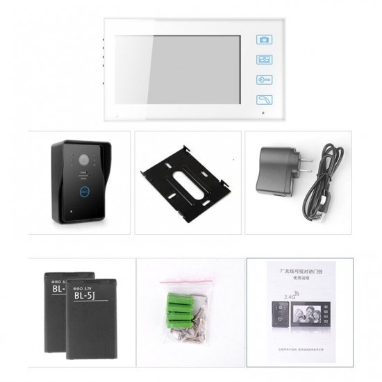 2.4G Wireless Video Intercom Doorbell 7in TFT LCD Touch Button with Record Snapshots Night Vision Doorbell