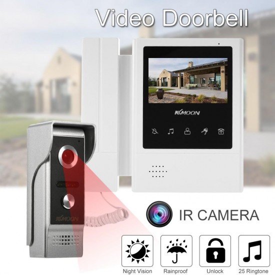 4.3 Inch LCD Monitor Wired Video Intercom Doorbell Kits Support Night Vision Camera Two Way Audio Rainproof for Video Door Phone Intercom System