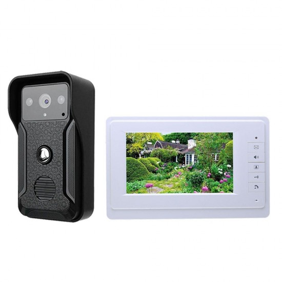 7 Inch Wired Video Phone Doorbell Intercom Kit 1-camera 1-monitor Night Vision Doorbell