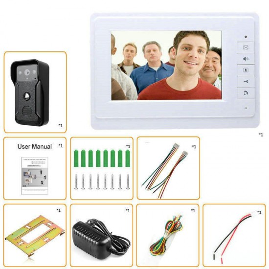 7 Inch Wired Video Phone Doorbell Intercom Kit 1-camera 1-monitor Night Vision Doorbell