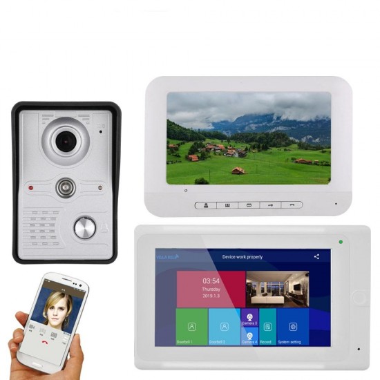 7 2 Monitors Video DoorPhone Doorbell Intercom Wired /Wireless Wifi System withIR-CUT HD 1000TVL Wired Camera Night Vision,Support Remote APP monitor,Intercom,Unlocking,Recording,Snapshot . 7 2 Monitors Video DoorPhone Doorbell Intercom Wired /Wireless Wifi System withIR-CUT HD 1000TVL Wired Camera Night Vision,Support Remote APP monitor,Intercom,Unlocking,Recording,Snapshot .