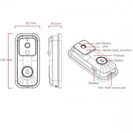 B60 WiFi Video Doorbell 170° Wide Angle APP Night Vision for IOS Android B60 WiFi Video Doorbell 170° Wide Angle APP Night Vision for IOS Android