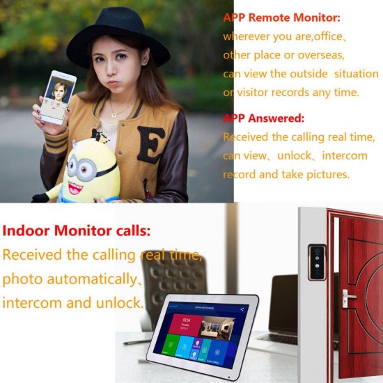 10 Inch Wired / Wireless Wifi RFID Password Video Door Phone Doorbell Intercom Entry System with AHD 720P Wired Camera Night Vision,Support Remote APP Unlocking,Recording,Snapshots