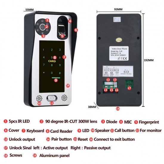 10 Inch Wired Wifi Fingerprint IC Card Video Door Phone Doorbell Intercom System with AHD 720P Door Access Control System,Support Remote APP Unlocking,Recording,Snapshots