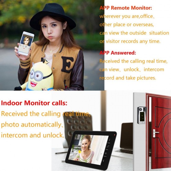 10 Inch Wired Wifi Fingerprint IC Card Video Door Phone Doorbell Intercom System with AHD 720P Door Access Control System,Support Remote APP Unlocking,Recording,Snapshots