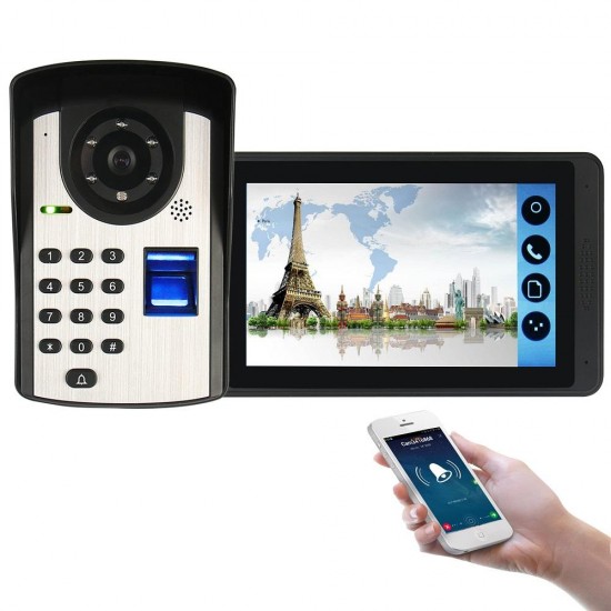 7 Inch Capacitive Touch Wifi Wired Video Doorbell Video Camera Phone Remote Fingerprint Password Remote Unlock