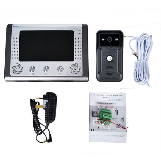 7 Inch Video Door Phone Doorbell Intercom Kit 1-camera 1-monitor Night Vision