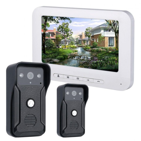 7 Inch Video Door Phone Doorbell Intercom Kits 2 Camera 1 Monitor Night Vision with 700TVL Camera