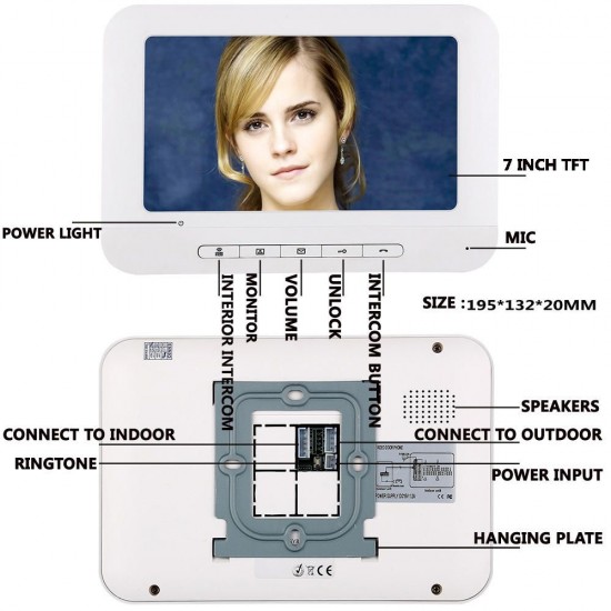 7 Inch Video Door Phone Doorbell Intercom Kits 2 Camera 1 Monitor Night Vision with 700TVL Camera