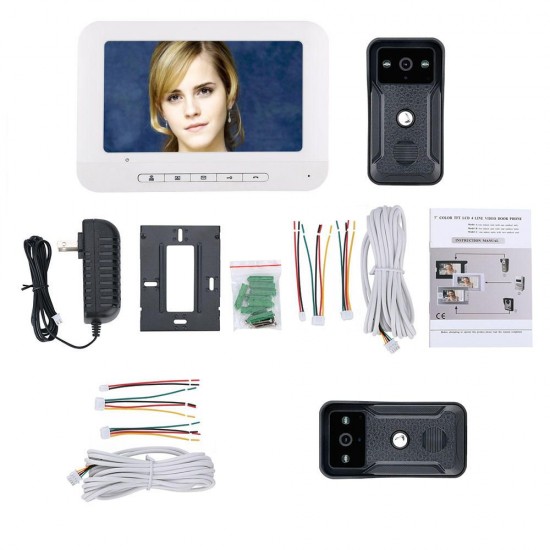 7 Inch Video Door Phone Doorbell Intercom Kits 2 Camera 1 Monitor Night Vision with 700TVL Camera