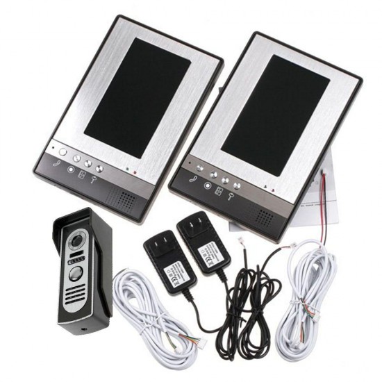 7 Inch Video Phone Doorbell Intercom Kit 1-camera 2-monitor Night Vision Doorbell