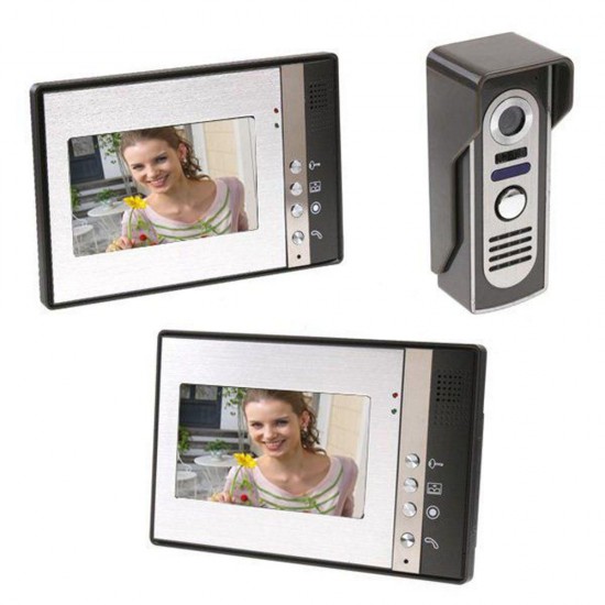 7 Inch Video Phone Doorbell Intercom Kit 1-camera 2-monitor Night Vision Doorbell