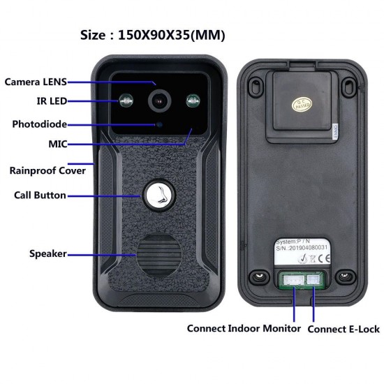 7 Inch Wired Video Door Phone Doorbell Intercom Kit 1-camera 1-monitor Night Vision Doorbell