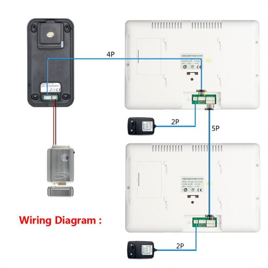 7 Inch Wired Video Doorbell Intercom Kit 1-camera 2-monitor Night Vision Doorbell