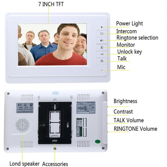 7 Inch Wired Video Phone Doorbell Intercom Kit 1-camera 2-monitor Night Vision Doorbell 7 Inch Wired Video Phone Doorbell Intercom Kit 1-camera 2-monitor Night Vision Doorbell