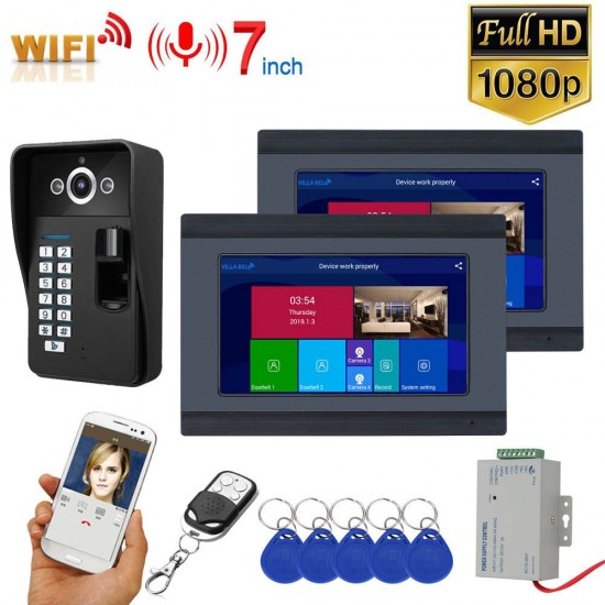7 inch2 Monitors Wifi Wireless Fingerprint RFID Video Door Phone Doorbell Intercom System with Wired AHD 1080PDoor Access Control System,Support Remote APP Unlocking,Recording 7 inch2 Monitors Wifi Wireless Fingerprint RFID Video Door Phone Doorbell Intercom System with Wired AHD 1080PDoor Access Control System,Support Remote APP Unlocking,Recording