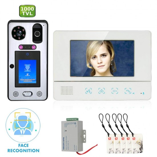 7 inchVideo Door Phone Doorbell Intercom System with Face Recognition Fingerprint RFIC Wired 1000TVL Camera