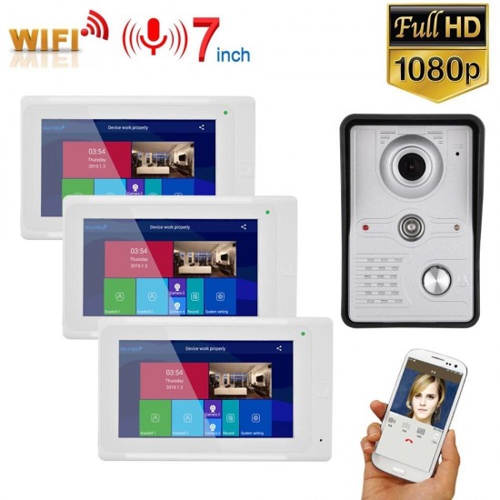 7 inch 3 MonitorsWireless WIFI Video Doorbell Intercom Entry System with Wired HD 1080P Wired Camera Night Vision,Support Remote APP intercom,Unlocking,Recording 7 inch 3 MonitorsWireless WIFI Video Doorbell Intercom Entry System with Wired HD 1080P Wired Camera Night Vision,Support Remote APP intercom,Unlocking,Recording