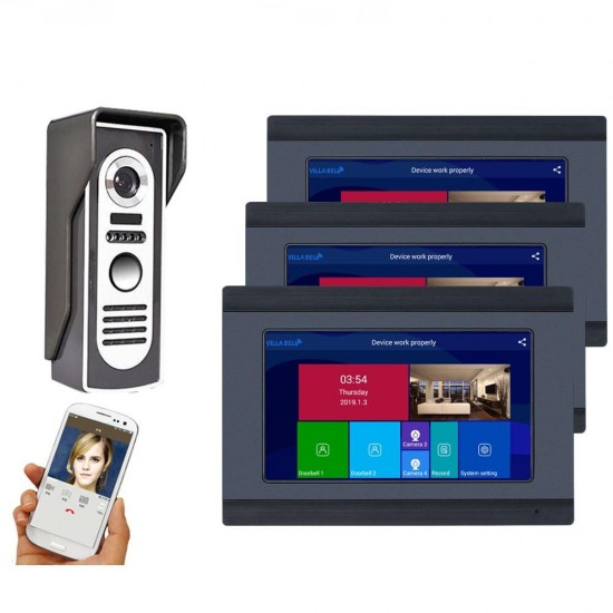 7 inch 3 Monitors Wired /Wireless Video Door Phone Doorbell Intercom Entry System with HD 1080P Wired Camera Night Vision,Support Remote APP intercom,Unlocking,Recording 7 inch 3 Monitors Wired /Wireless Video Door Phone Doorbell Intercom Entry System with HD 1080P Wired Camera Night Vision,Support Remote APP intercom,Unlocking,Recording