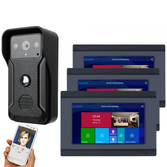 7 inch 3 Monitors Wired /Wireless Video Phone Doorbell Intercom Entry System with HD 1080P Wired Camera Night Vision,Support Remote APP intercom,Unlocking,Recording 7 inch 3 Monitors Wired /Wireless Video Phone Doorbell Intercom Entry System with HD 1080P Wired Camera Night Vision,Support Remote APP intercom,Unlocking,Recording