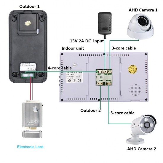 7 inch Record Wired Video Door Phone Doorbell Intercom System with2Pcs AHD 1080P Camera Video Intercom System Kit