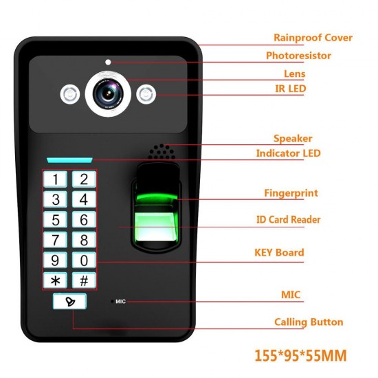 7 inch Record Wired Video Door Phone Doorbell Intercom System withFingerprint RFID AHD 1080P Camera Door Access Control System