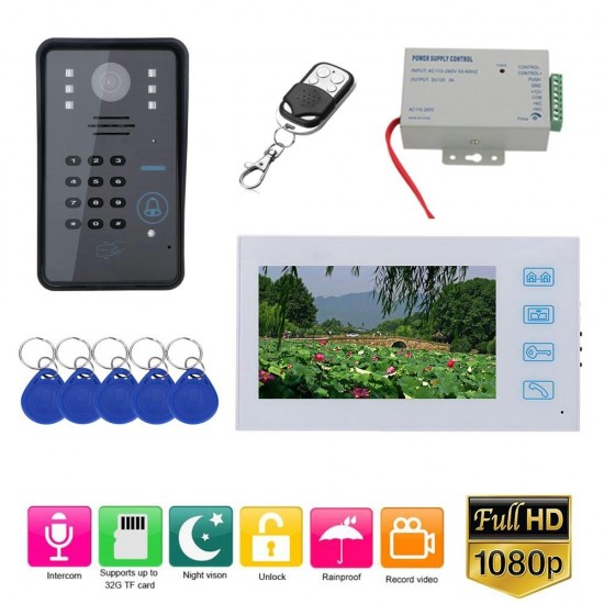 7 inch Record Wired Video Door Phone Doorbell Intercom System withRFID Password AHD 1080P Camera Door Access Control System