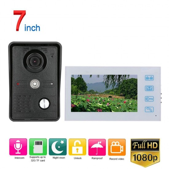 7 inch Record Wired Video Door Phone Doorbell Intercom System with AHD 1080P Camera