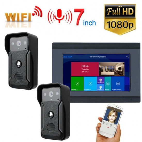 7 inch Wired Wifi Video Doorbell Intercom Entry System with 2pcs HD 1080P Wired Camera Night Vision,Support Remote APP Intercom,Unlocking,Recording,Snapshots