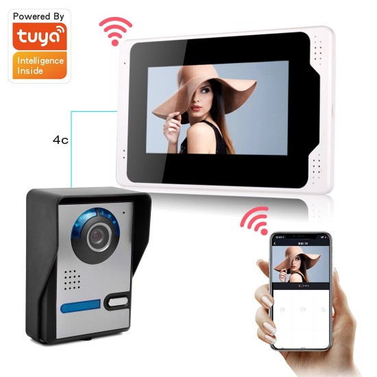 701FA11 7 Inch Wired / Wireless Wifi RFID Password Video Door Phone Doorbell Intercom Entry System with 1080P Wired Camera Night Vision