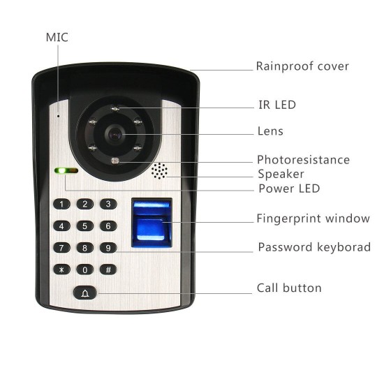 701FD11 7InchFingerPrint PassLock Wired / Wireless Wifi RFID Password Video Door Phone Doorbell Intercom Entry System with 1080P Wired Camera Night Vision 701FD11 7InchFingerPrint PassLock Wired / Wireless Wifi RFID Password Video Door Phone Doorbell Intercom Entry System with 1080P Wired Camera Night Vision