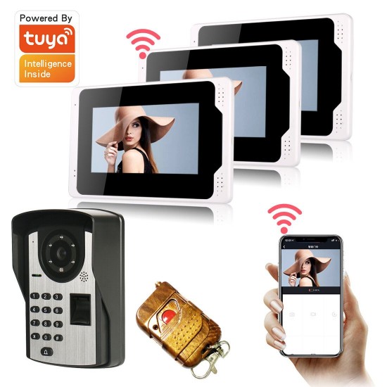 701FD13 7InchFingerPrint PassLock Wired / Wireless Wifi RFID Password Video Door Phone Doorbell Intercom Entry System with 1080P Wired Camera Night Vision 701FD13 7InchFingerPrint PassLock Wired / Wireless Wifi RFID Password Video Door Phone Doorbell Intercom Entry System with 1080P Wired Camera Night Vision