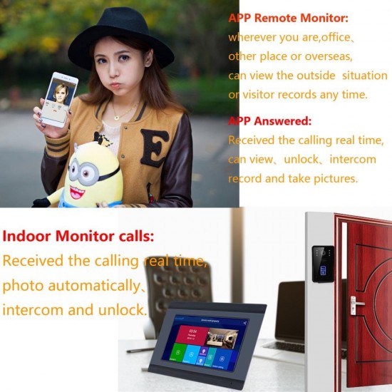 7inch 2 Monitors Wifi RFID Video Door Phone Doorbell Intercom Entry System with Wired IR-CUT 1080P Wired Camera Night Vision,Support Remote APP Unlocking,Recording,Snapshots
