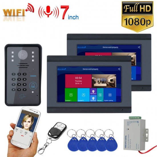 7inch 2 Monitors Wireless Wifi RFID Password Video Doorbell Intercom Entry System with Wired IR-CUT 1080P Wired Camera Night Vision,Support Remote APP Unlocking,Recording 7inch 2 Monitors Wireless Wifi RFID Password Video Doorbell Intercom Entry System with Wired IR-CUT 1080P Wired Camera Night Vision,Support Remote APP Unlocking,Recording