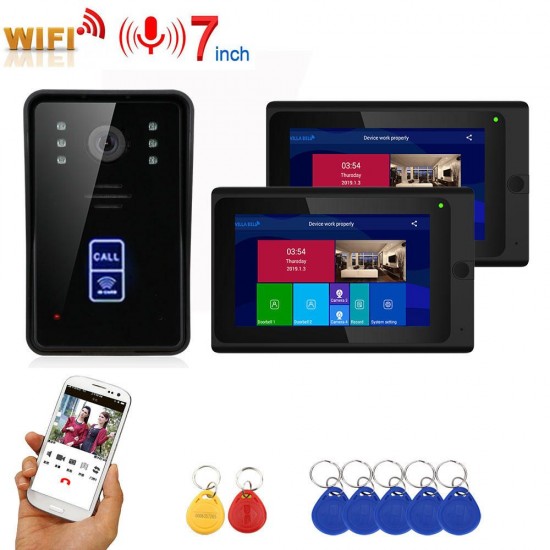 7inch 2 Monitors Wireless Wifi RFID Video Door Phone Doorbell Intercom Entry System with Wired IR-CUT 1080P Wired Camera Night Vision,Support Remote APP Unlocking,Recording,Snapshots 7inch 2 Monitors Wireless Wifi RFID Video Door Phone Doorbell Intercom Entry System with Wired IR-CUT 1080P Wired Camera Night Vision,Support Remote APP Unlocking,Recording,Snapshots