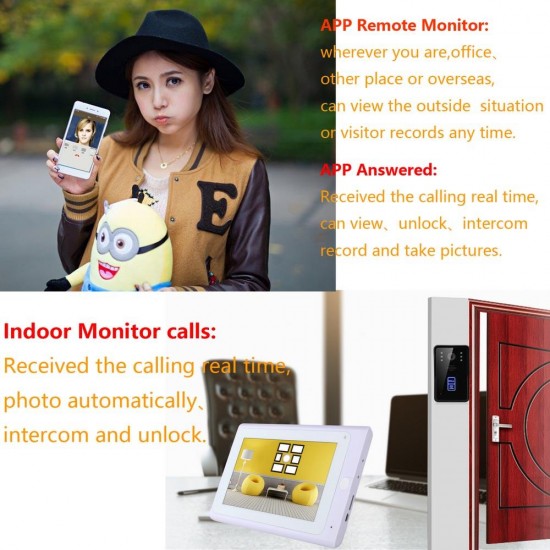 7inch 2 Monitors Wireless Wifi RFID Video Doorbell Intercom Entry System with Wired IR-CUT 1080P Wired Camera Night Vision,Support Remote APP Unlocking,Recording,Snapshots