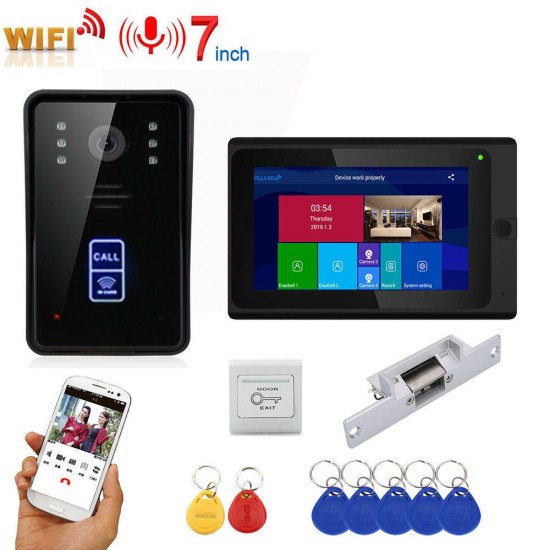 7inch Wireless Wifi RFID Video Door Phone Doorbell Intercom Entry System with NO Electric Door Lock