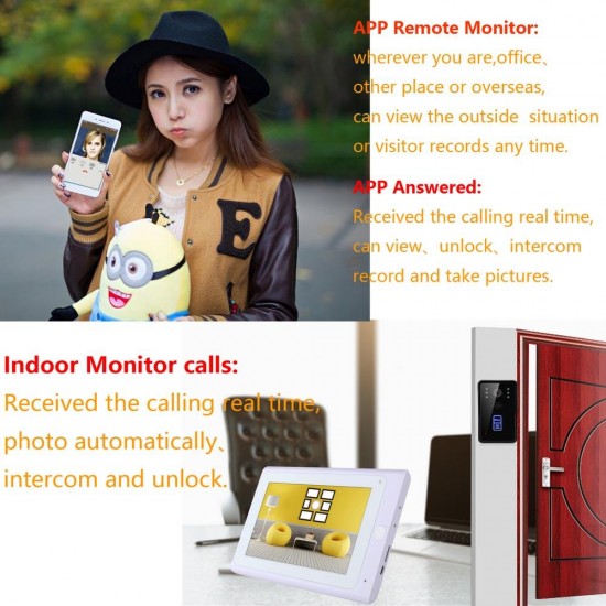 7inch Wireless Wifi RFID Video Doorbell Intercom Entry System with Wired IR-CUT 1080P Wired Camera Night Vision,Support Remote APP Unlocking,Recording,Snapshots 7inch Wireless Wifi RFID Video Doorbell Intercom Entry System with Wired IR-CUT 1080P Wired Camera Night Vision,Support Remote APP Unlocking,Recording,Snapshots