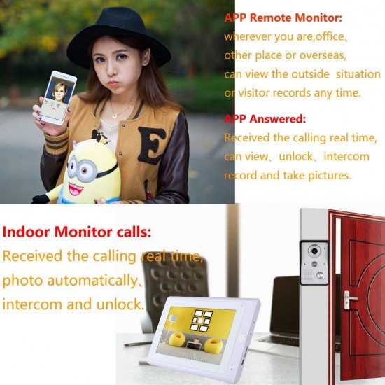 7inch Wireless/Wired Wifi IP Video Door Phone Doorbell Intercom Entry System with IR-CUT HD 1000TVL Wired Camera Night Vision,Support Remote APP Unlocking,Recording,Snapshots