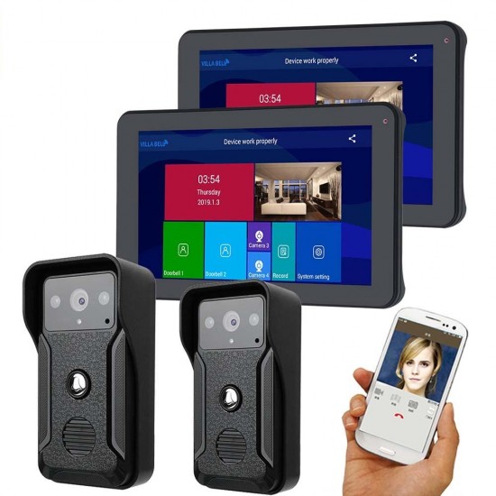 9 inch 2 Monitors Wired /Wireless Video Phone Doorbell Intercom Entry System with 2pcsHD 1080P Wired Camera Night Vision,Support Remote APP intercom,Unlocking,Recording 9 inch 2 Monitors Wired /Wireless Video Phone Doorbell Intercom Entry System with 2pcsHD 1080P Wired Camera Night Vision,Support Remote APP intercom,Unlocking,Recording