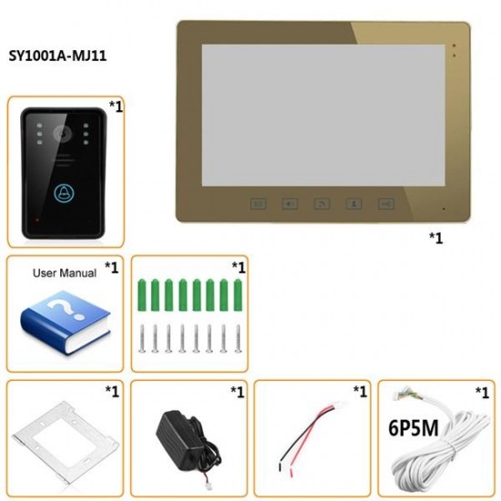 SY1001A-MJ11 10inch Video Door Phone Intercom Doorbell Touch Button Remote Unlock Night Vision