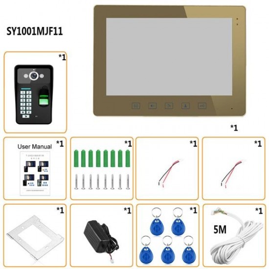 SY1001A-MJF11 Touch Key 10 LCD Fingerprint Video Door Phone Intercom 1000TVL IR Camera