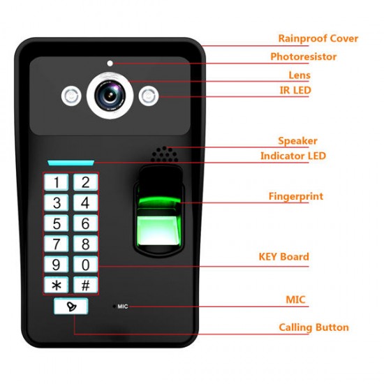 SY1001A-MJF11 Touch Key 10 LCD Fingerprint Video Door Phone Intercom 1000TVL IR Camera