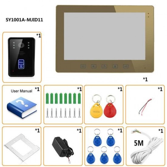 SY1001A-MJID11 10 RFID Video Door Phone Intercom Doorbell Touch Button Remote Unlock Camera