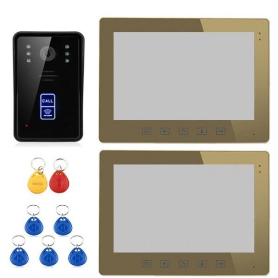 SY1001A-MJID12 10 RFID Video Door Phone Intercom Doorbell Touch Button Remote 2-Monitor