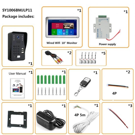 SY1006BMJLP11 10 Inch Wifi Wireless Fingerprint RFIDVideo Door Phone Doorbell Intercom System with Wired AHD 1080PDoor Access Control System SY1006BMJLP11 10 Inch Wifi Wireless Fingerprint RFIDVideo Door Phone Doorbell Intercom System with Wired AHD 1080PDoor Access Control System
