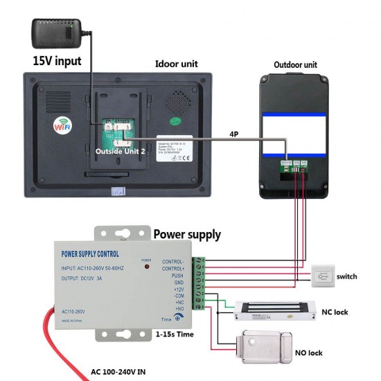 SY709B710BMJLP12 2 Monitors 7 inch Wifi Wireless Video Door Phone Doorbell Intercom System with Wired Fingerprint RFID AHD 1080P Door Access Control System