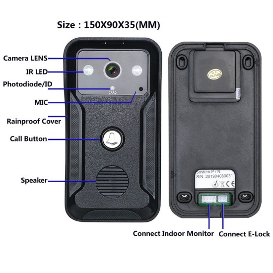 SY801QAID11 7 Inch Color Video Intercom Door Phone RFID System With HD Doorbell 1000TVL Camera